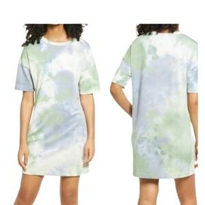 Bp Short Sleeve  Green Blue Tie Dye T Shirt Dress Medium NWT